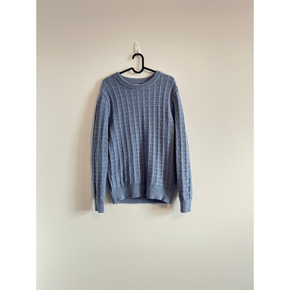 J. Crew Blue Checkered Stitch Crewneck Sweater S Classic Preppy Old Money Coasta